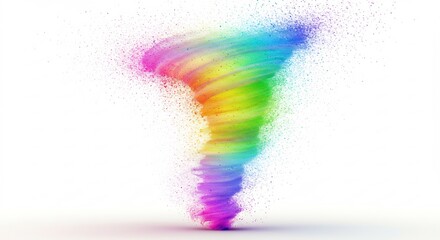 Vibrant rainbow tornado swirls dynamically against bright white background. AI Generated
