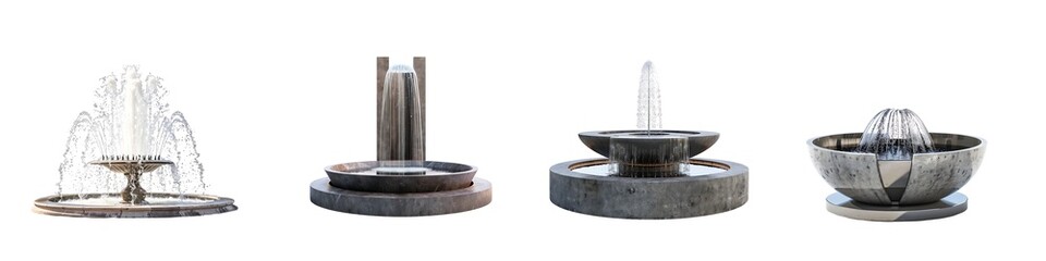 Set of Decorative Water Jet Fountains PNG Images Isolated on Transparent Background