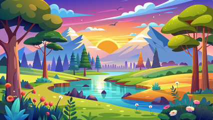 vector of Morning time in summer landscape