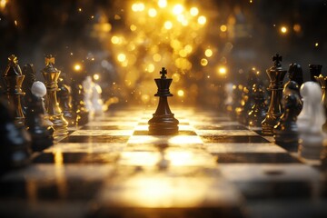 Strategic chess battle, spotlight on black king