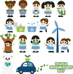 Kids Environment Day cute cartoon