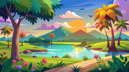 vector of Morning time in summer landscape