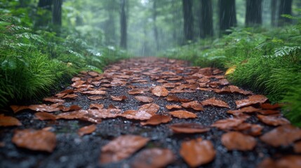 Fototapeta premium Path in a misty autumn forest