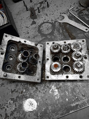 Disassembled drilling block.