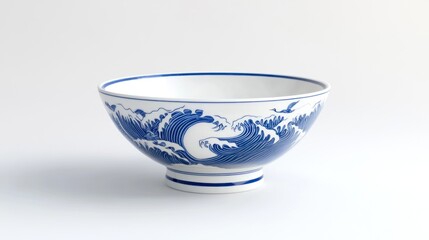 Stylish white bowl with blue wave design