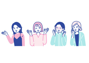 色々なポーズをとる女性のイラスト素材
