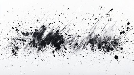 Dynamic abstract art created with black paint splatters on a white canvas showcasing movement and energy