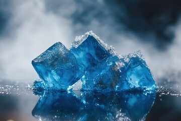 Obraz premium Stunning Blue Ice Crystals Reflecting in Still Water, Mystical Frozen Landscape Photography