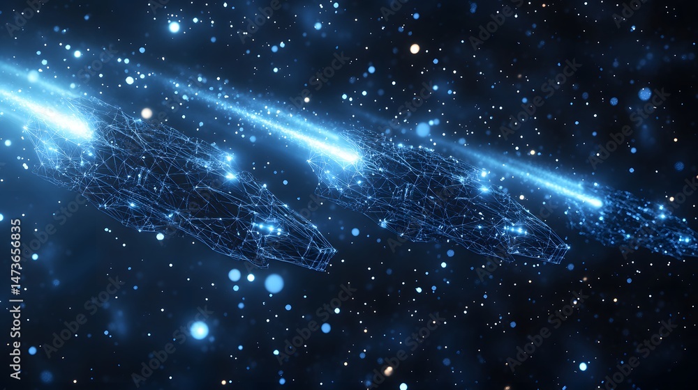 Aufkleber futuristic spacecraft hurtle through a starlit abyss, their wireframe structures aglow with blue ene