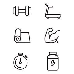 Fitness Vector Outline Icons – Gym, Dumbbell, Workout, Muscle