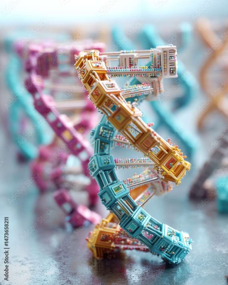 Poster abstract 3d rendering of colorful cuboid dna helix