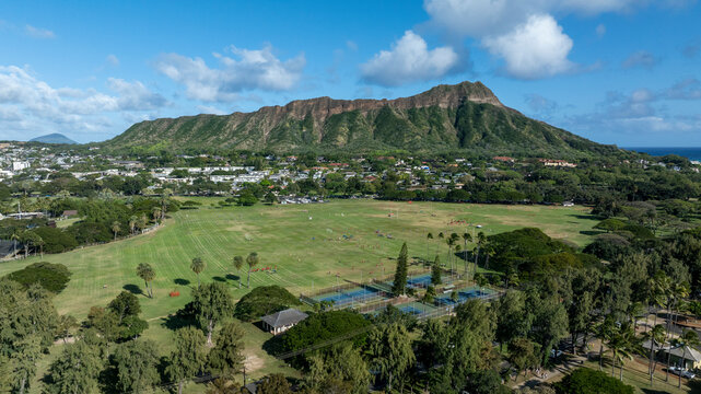 Aerial view of Diamond Head and Kapiʻolani Regional Park