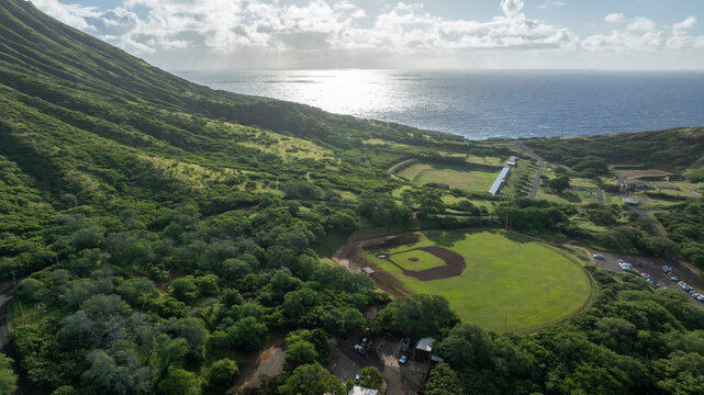 Baseball field at sunrise at the foot of Koko Crater