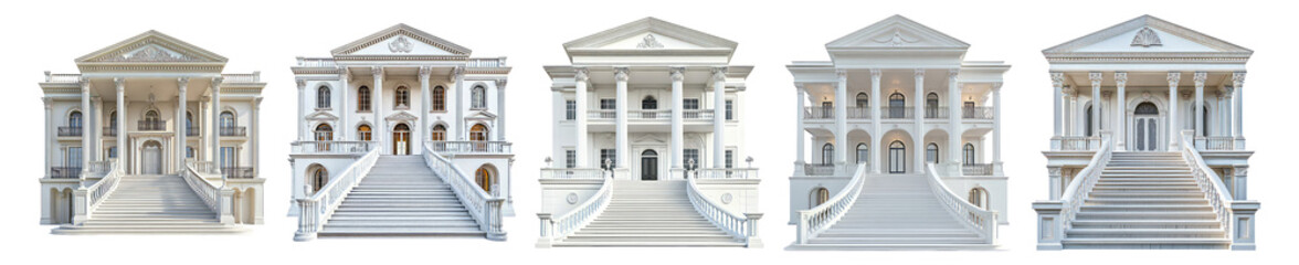 Obraz premium Elegant and Grand White Architecture with Steps and Columns, Isolated on Transparent, white background