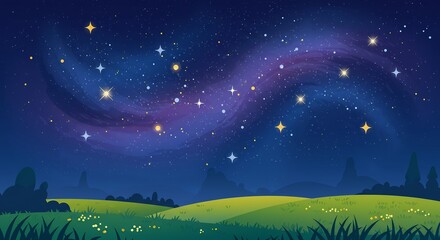 Pixel Art Night Sky Landscape with Milky Way