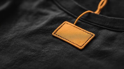 Blank tan leather tag on black t-shirt