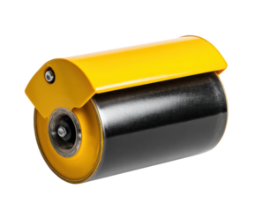Yellow construction roller for efficient surface compaction tasks on a transparent background, cut out