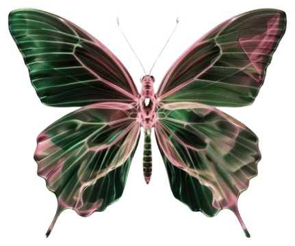 PNG Green butterfly with glowing insect colors wings.