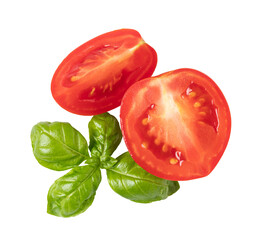 Tomato and basil isolated. png file