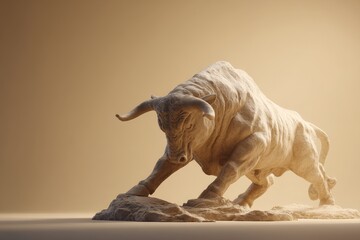 Digital rendering of a powerful bull statue.