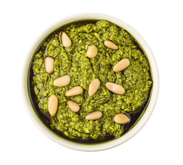 Bowl of green sauce pesto