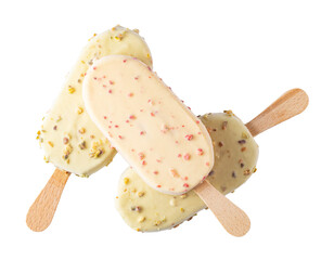 Ice cream in a glaze of white chocolate