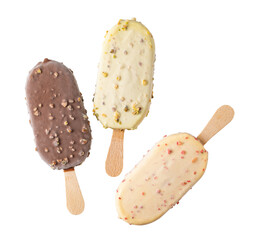 Ice cream in a glaze of white chocolate