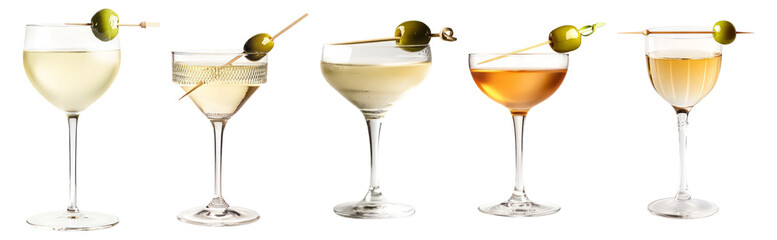 Elegant Selection of Classic Cocktails in Stylish Glassware, Isolated on Transparent, white background