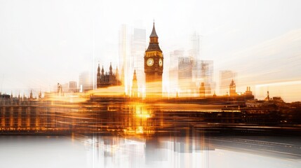 Obraz premium Stunning Double Exposure of London's Skyline Featuring Big Ben and Urban Elements