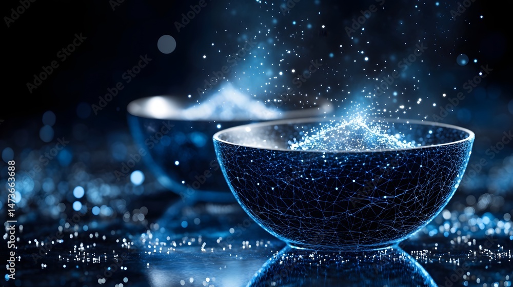 Aufkleber futuristic bowls emanate energy, sparking mystery and digital magic with a web-like structure of blu