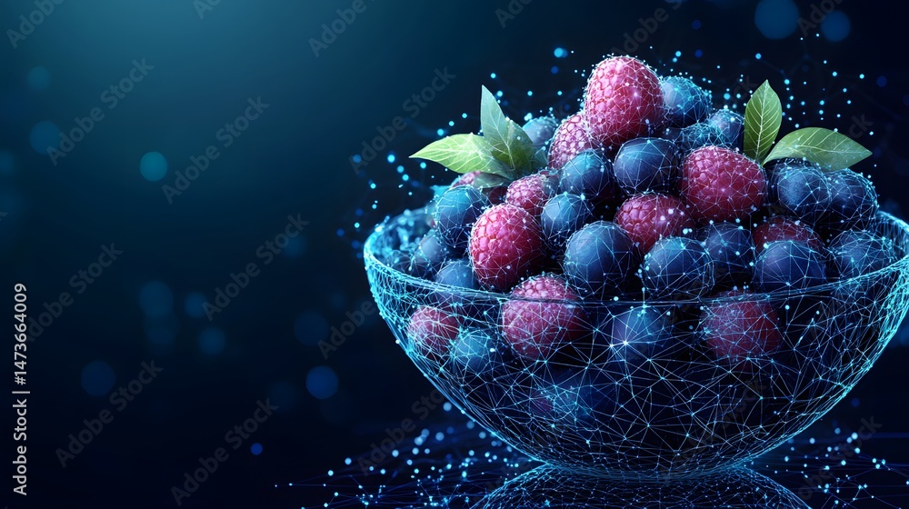 Aufkleber a bowl overflowing with vibrant raspberries and blueberries, accentuated by fresh green leaves. the 