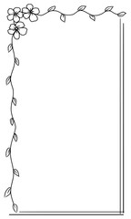 frame for your text, photo, rectangular flower frame hand drawn outline in black and white
