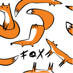 fox doodle seamless pattern kid drawing. Vector illustration