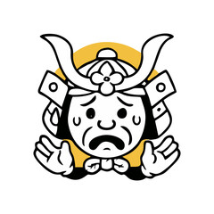 Happy Chibi Samurai Cartoon Vector Character with Traditional Japanese Helmet and Warrior Costume for Fun Cultural Mascot Logo and Emoji Illustration Design Use