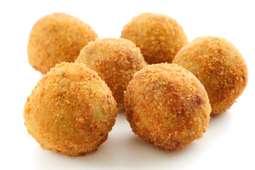 Close-up of one crispy fried falafel balls, isolated on white background
