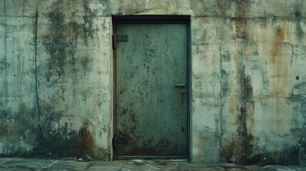 Naklejka premium Rusty metal door in weathered concrete wall