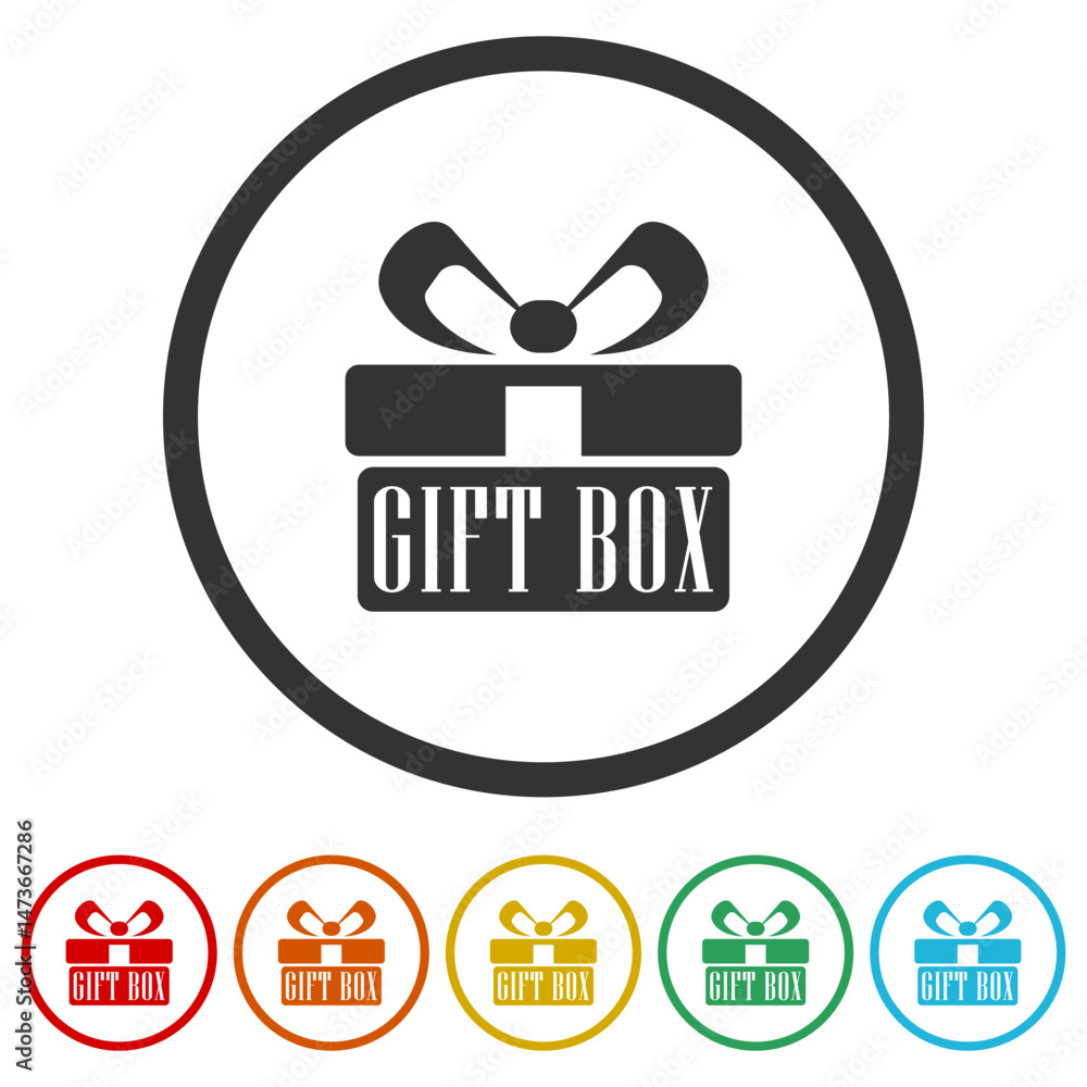 Poster gift box icon. set icons in color circle buttons