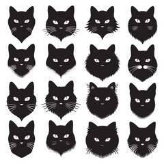 Obraz premium Cute Black Cat Face Clipart Set Smiling Cat Icon Vector Graphics