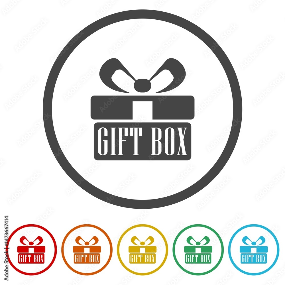 Poster gift box icon. set icons in color circle buttons