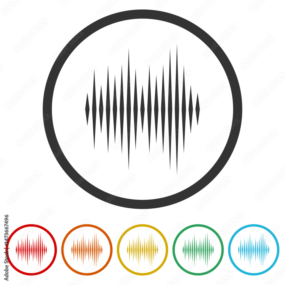Poster sound wave icon. set icons in color circle buttons