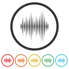 Sound Wave Icon. Set icons in color circle buttons