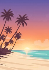 Pixel Art Tropical Sunset Beach Landscape