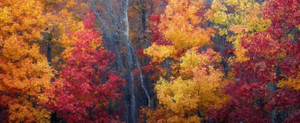 Obraz premium Vibrant Autumn Foliage in a Dense Forest