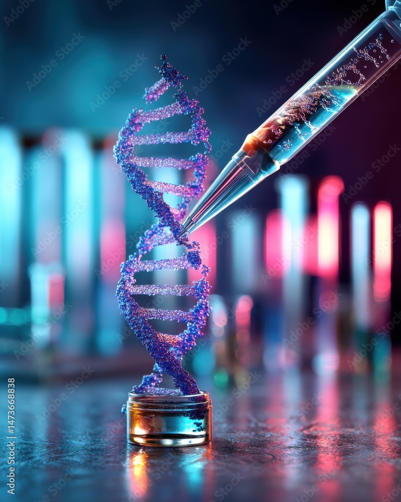 Poster dna helix in laboratory setting with pipette