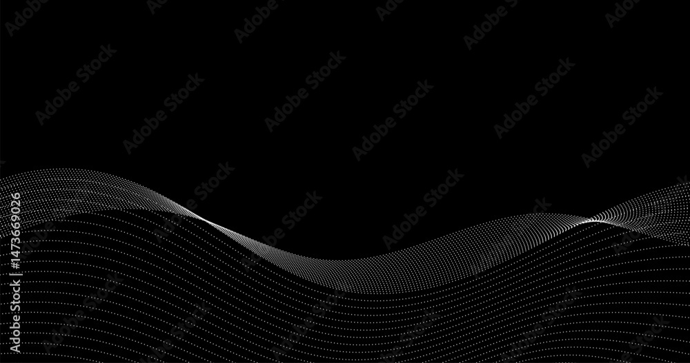 Poster white horizon abstract wave of particles on black empty horizon abstract background
