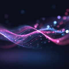 Fototapeta premium Glowing neon wave lines in pink and blue, symbolizing rapid data transfer and futuristic tech.