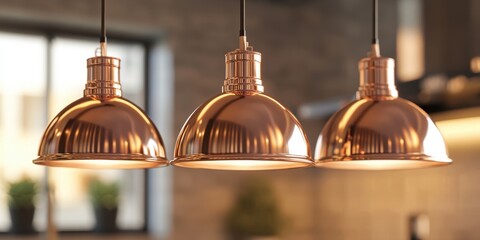 Obraz premium Brass Lamp. Shiny Metallic Hanging Pendant Lamp in Copper Isolated 3D Illustration