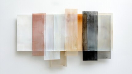 Abstract art piece that appears to be made up of multiple rectangular panels. the panels are arranged in a horizontal line, with each panel having a different color and texture.