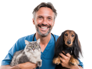 Free photo a veterinary with dog and cat