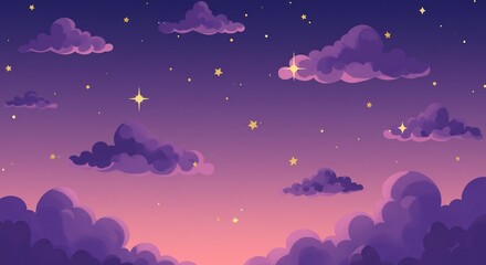 Obraz premium Purple And Pink Night Sky With Stars And Clouds